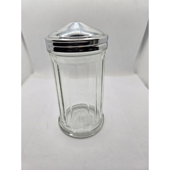 VTG Clear Glass Ribbed Sugar Dispenser Metal Cap 11B1321 Chicago USA Open Hole - Picture 3 of 8